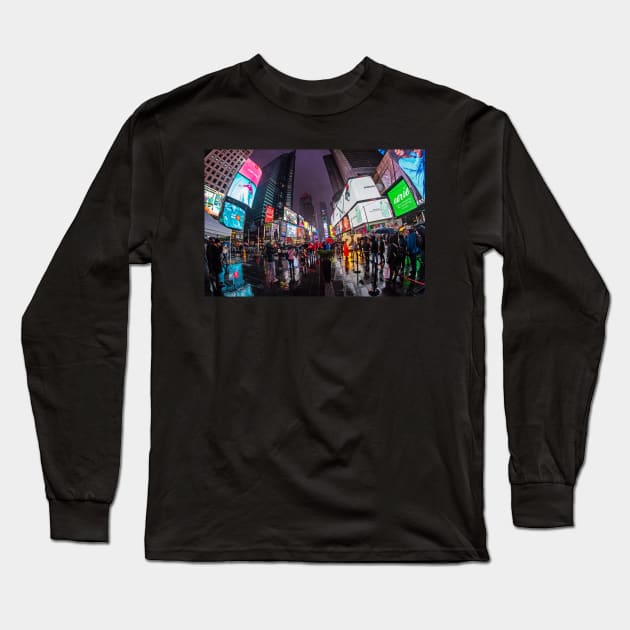 Rainy night in Times Square New York City Long Sleeve T-Shirt by WayneOxfordPh